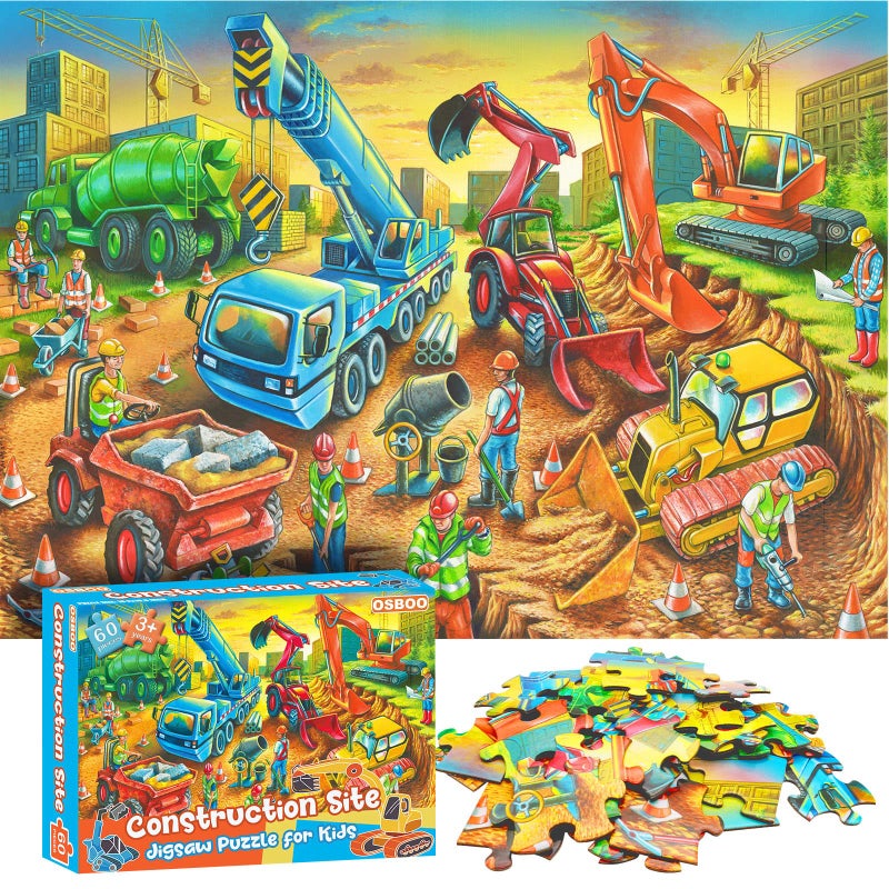 OSBOO Jigsaw Puzzles for Kids Ages 3-5  4-8  6-8 Boys Girls - 60 Piece Construction Site - Large Piece Children Floor Jigsaw Puzzles - Science Educational Toys for 3 4 5 6 7 8 Years Old - Image 1